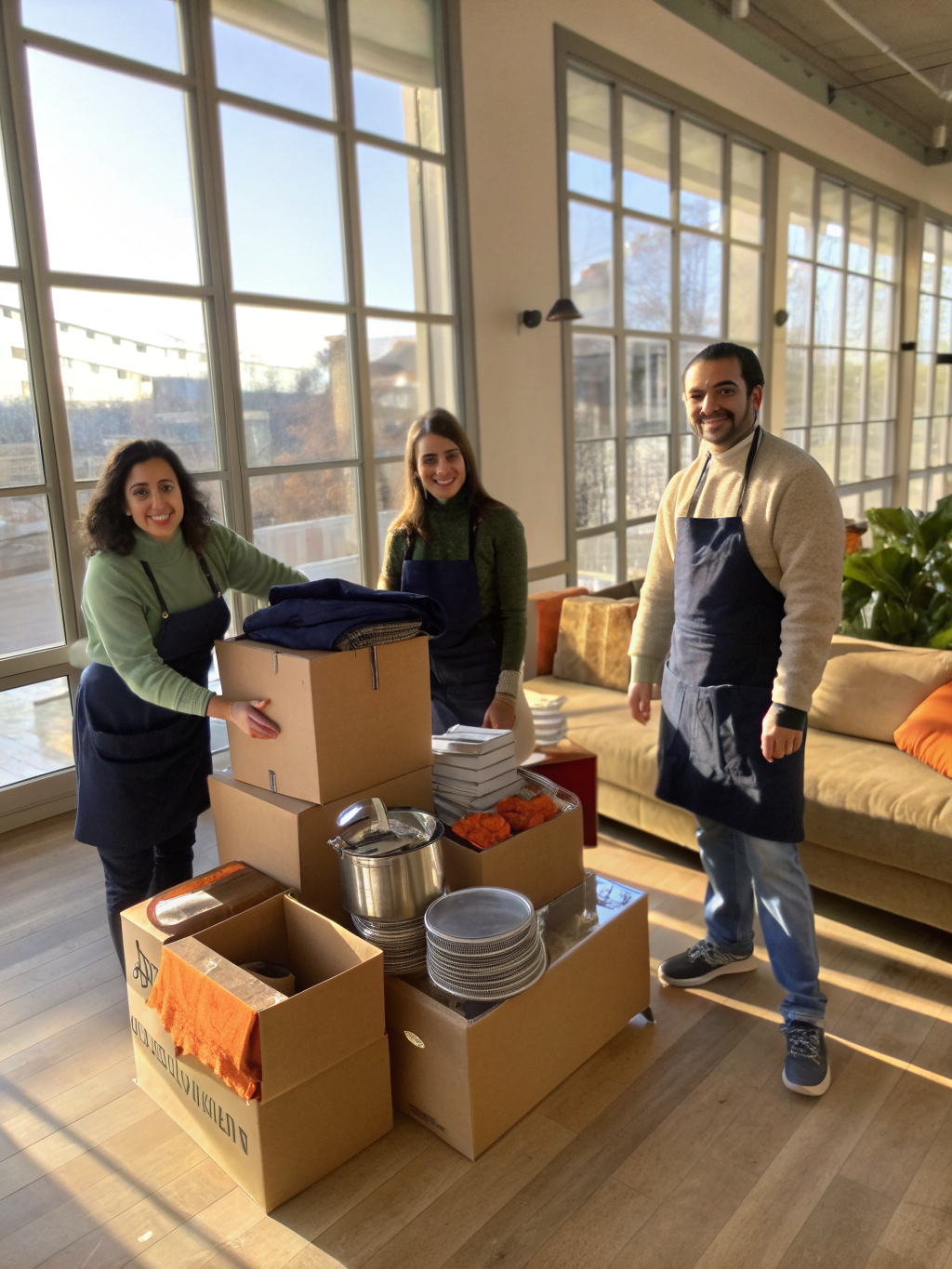 TEAM HED volunteers sorting through donated clothes and goods